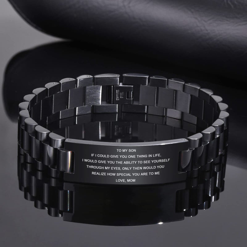 MEALGUET To My Son Bracelet,Stainless Steel To My Son Love Mom Courage Inpsirational Wristband Bracelets, Mother to son gift, Birthday Gifts, Christmas Gift - Image 4